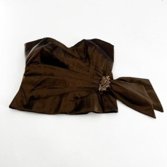 Cache Cache Tops - Cache Cache Brown Metallic Strapless Corset Top Bow Detail Size 4